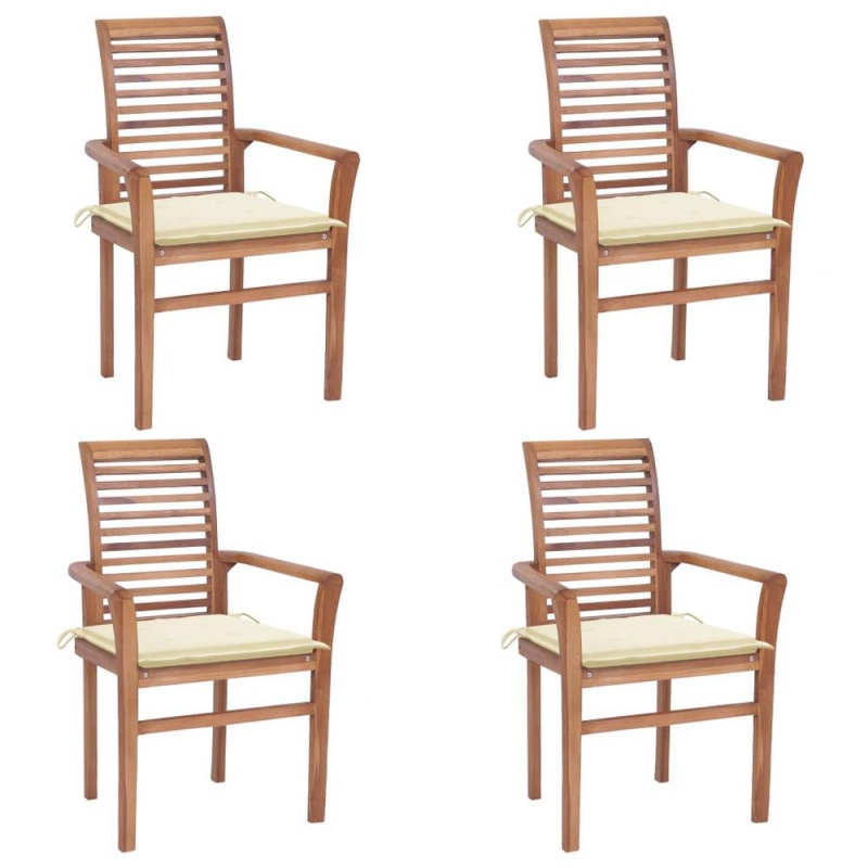 Vidaxl Dining Chairs 4 Pcs With Cream Cushions Solid Teak Wood 2624