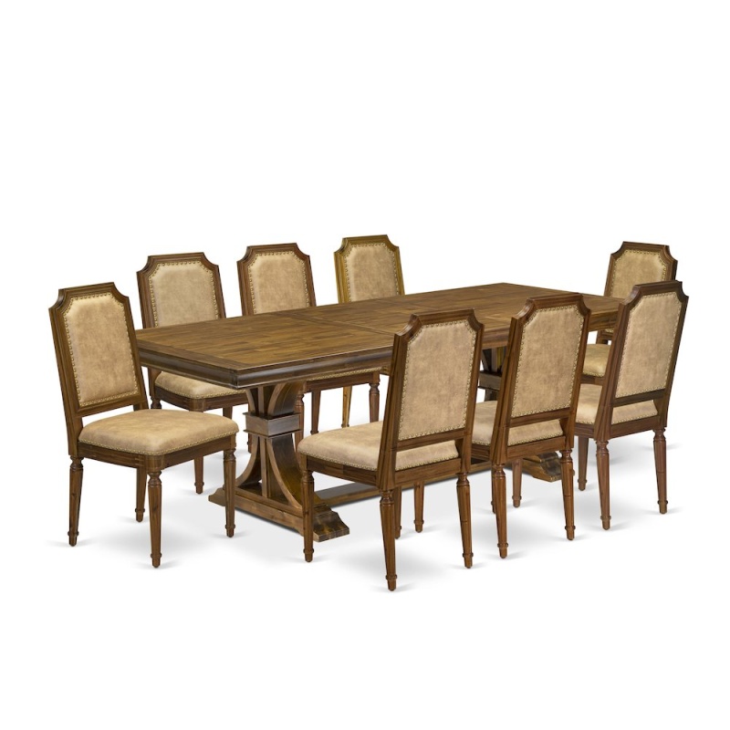 9 Piece Dining Table Set with 8 Dark Grey Kitchen Chairs