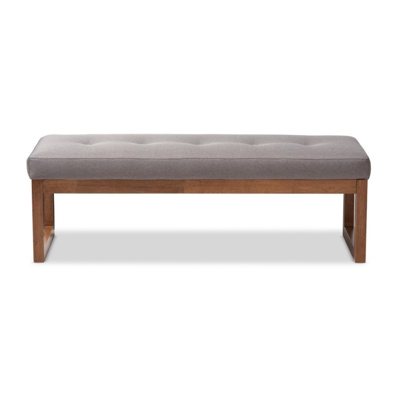 Caramay Modern And Contemporary Grey Fabric Upholstered Walnut Brown Finished Wood Bench