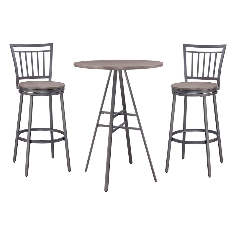 Stockton 3 Piece Pub Table Set - Slate Grey