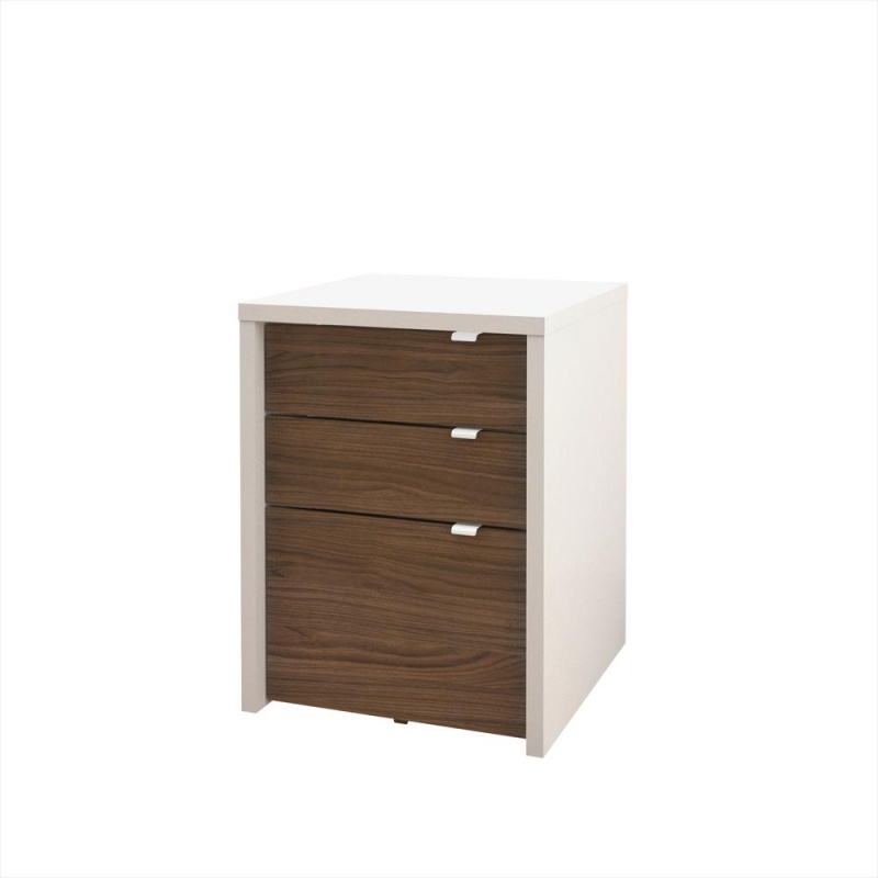 2-Piece Home Office With Desk & 3-Drawer Filling Cabinet, White & Walnut