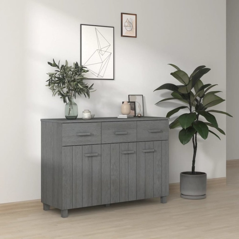 Dark Grey Solid Pine Wood Sideboard