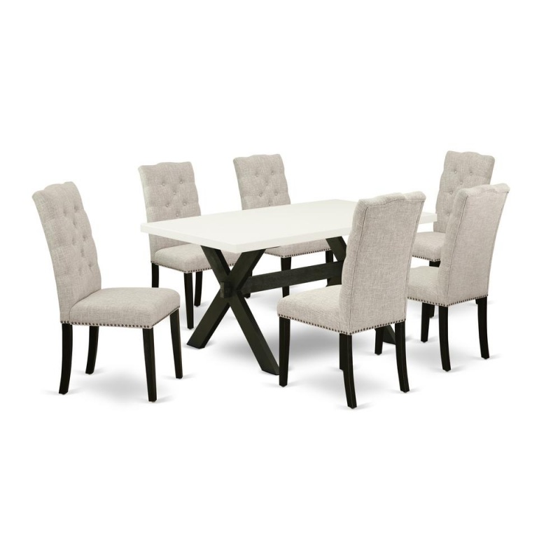7-Piece Kitchen Dining Table Set - 6 Parson Chairs And A Rectangular Dining Table Hardwood Structure