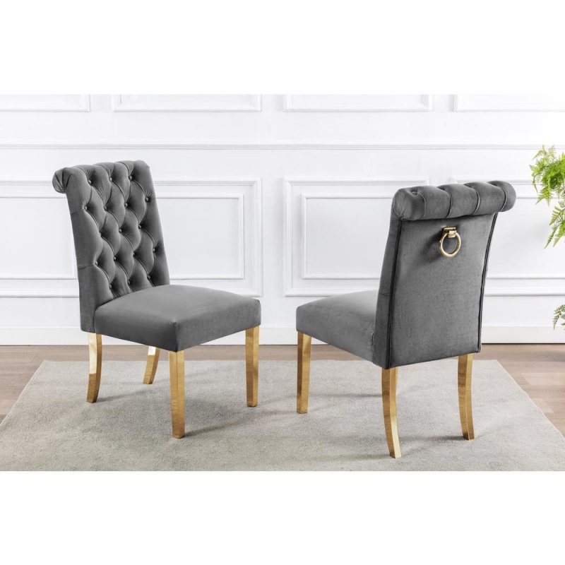 Tufted Velvet Upholstered Side Chairs, 4 Colors To Choose (Set Of 2) - Dark Grey 482