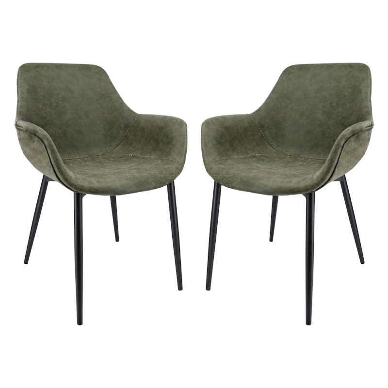 Markley Modern Leather Dining Arm Chair With Metal Legs Set Of 2