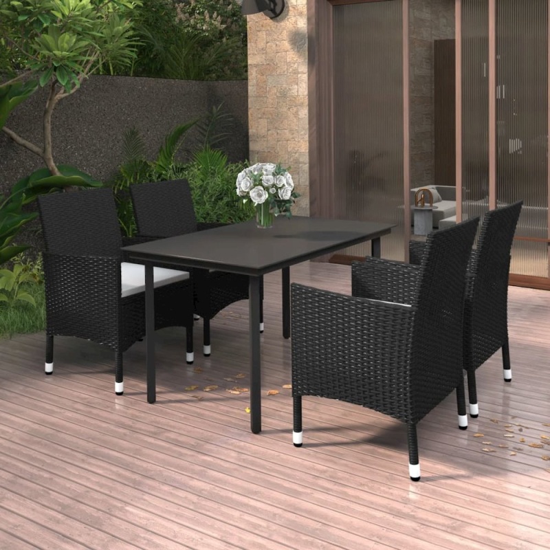 Garden Dining Set Black PE Rattan Medium Durable