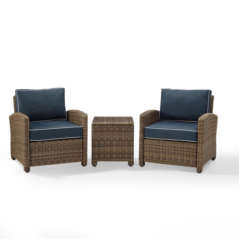 Bradenton 3Pc Outdoor Wicker Conversation Set Navy/Weathered Brown - 2 Arm Chairs, Side Table