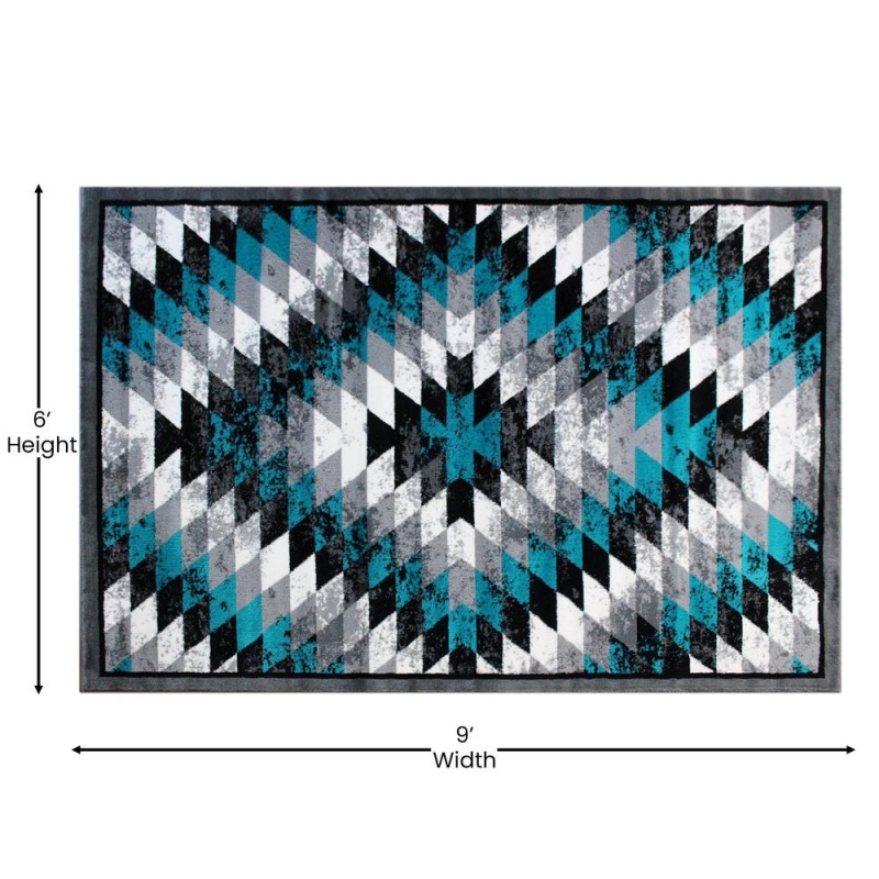 Teagan Collection Southwestern 6' X 9' Turquoise Area Rug - Olefin Rug With Jute Backing - Entryway, Living Room, Bedroom