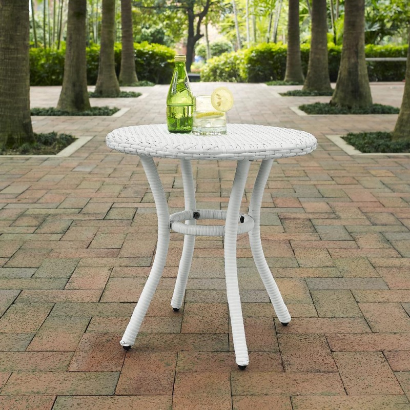 Palm Harbor Outdoor Wicker Round Side Table White