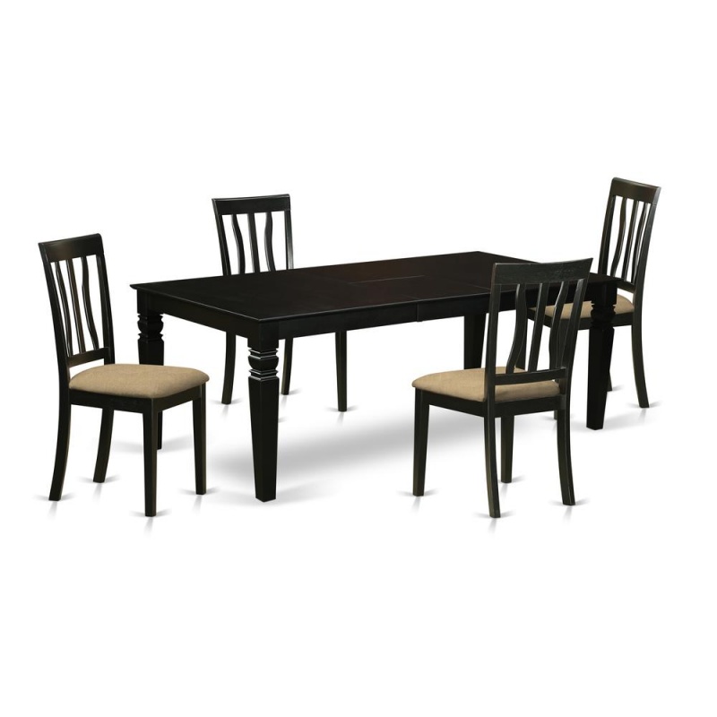 5 Pc Dining Room Set With Dining Table and 4 Linen Seat Chairs in Black