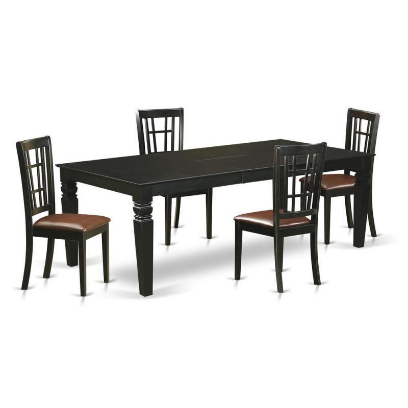 5-Piece Black Dinette Set with 4 Leather Dining Chairs