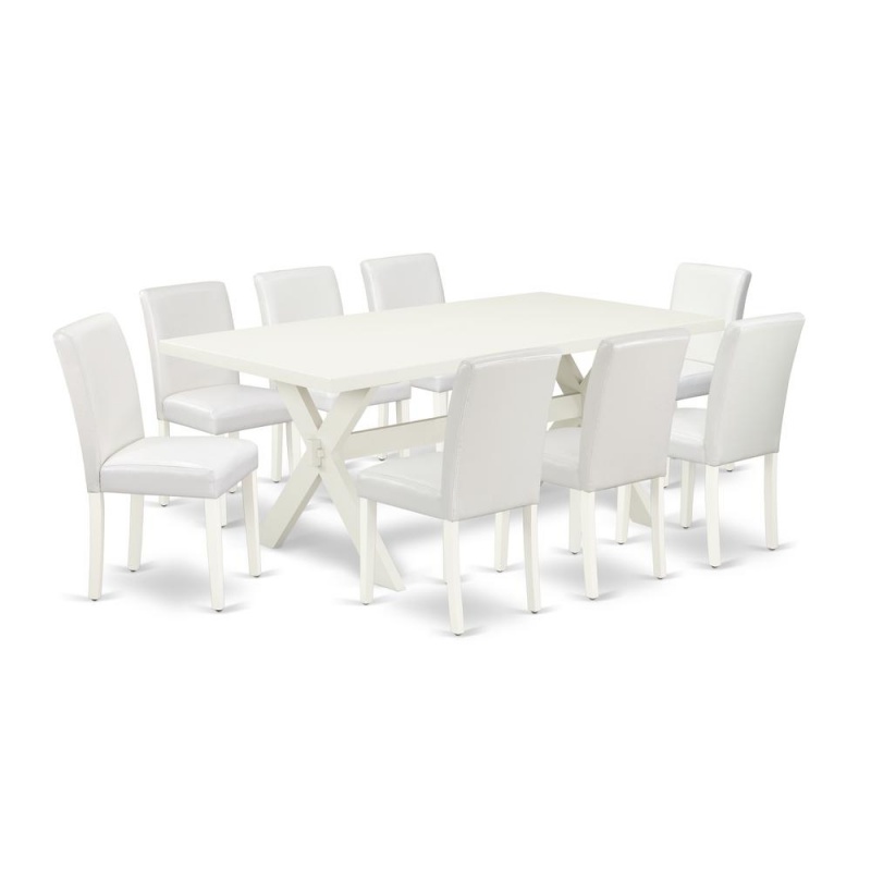 East West Furniture X027ab264-9 9-Piece Gorgeous Dining Set An Outstanding Linen White Rectangular Dining Table Top And 8 Awesome Pu Leather Dining Chairs With Stylish Chair Back, Linen White Finish