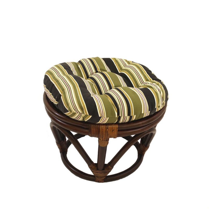 Rattan Ottoman With Outdoor Fabric Cushion