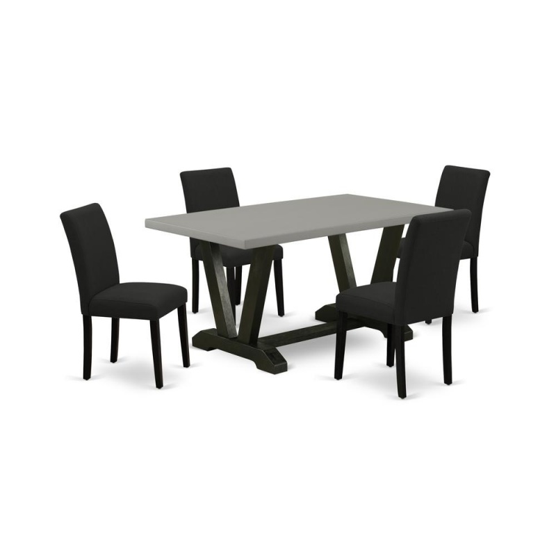 East West Furniture 5-Pc Dining Room Table Set Includes 4 Modern Dining Chairs With Upholstered Seat And High Back And A Rectangular Table - Black Finish