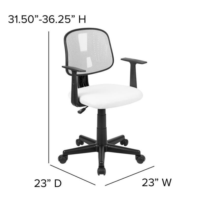 Flash Fundamentals Mid-Back White Mesh Swivel Task Office Chair With Pivot Back And Arms, Bifma Certified
