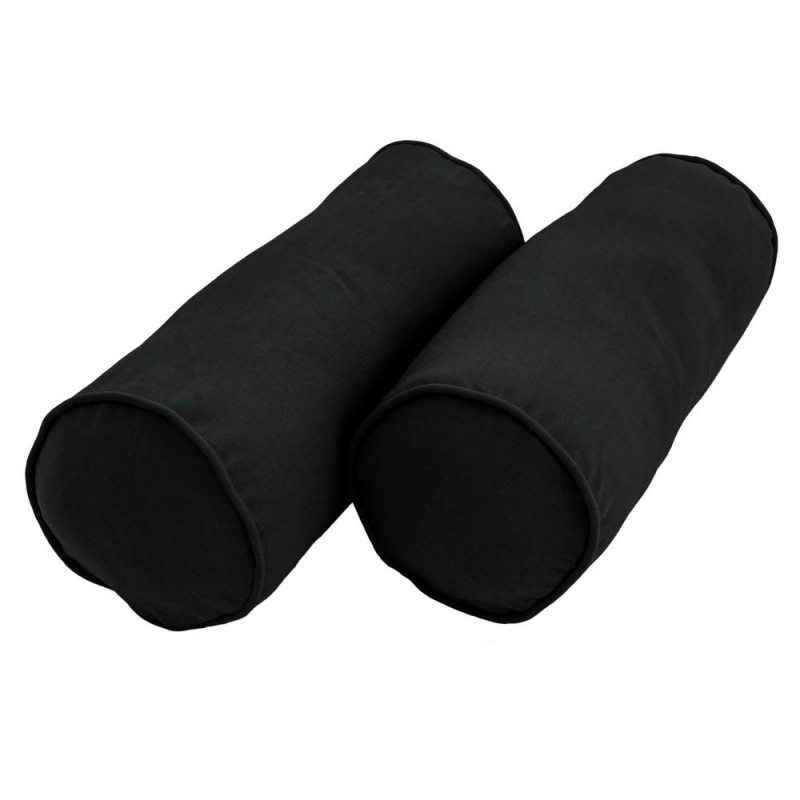 20-Inch By 8-Inch Double-Corded Solid Twill Bolster Pillows With Inserts (Set of 2), Black