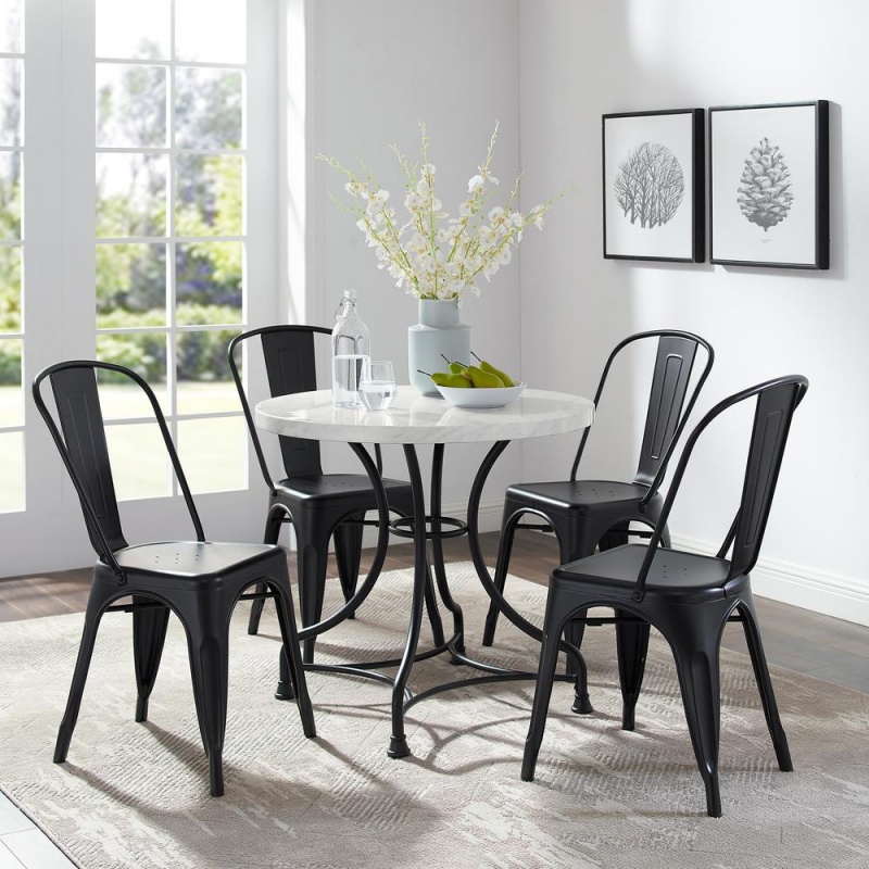 Madeleine 32" 5Pc Dining Set W/Amelia Chairs Matte Black - Table & 4 Chairs