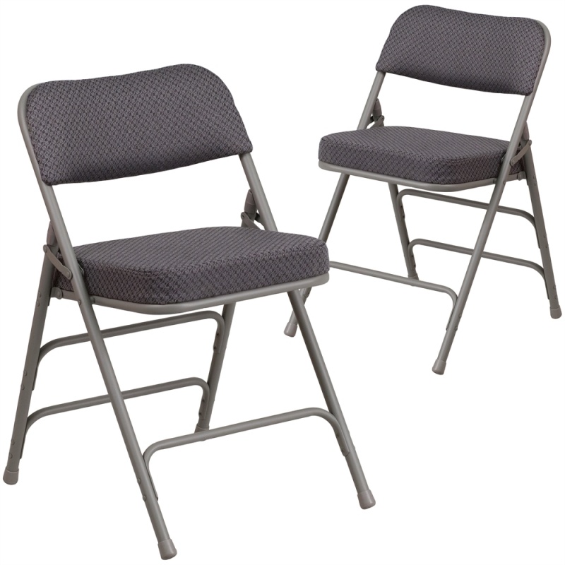 2 Pk. Hercules Series Premium Curved Triple Braced & Double Hinged Gray Fabric Metal Folding Chair