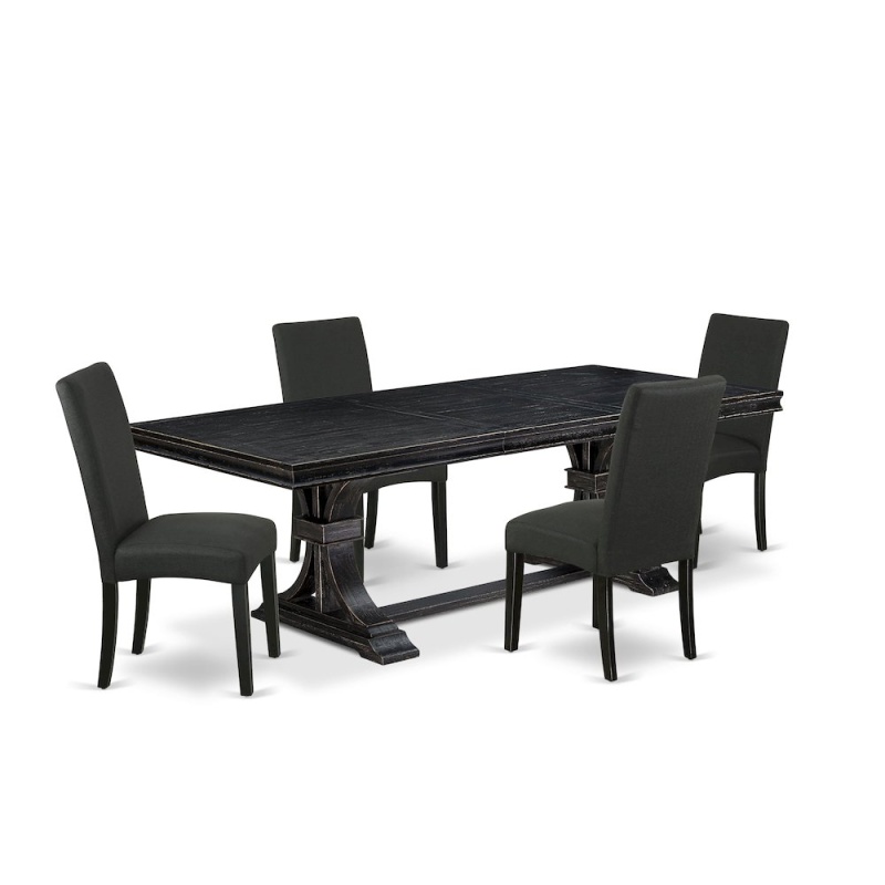 5-Piece Modern Dining Set with Breakfast Table and 4 Linen Fabric Kitchen Chairs