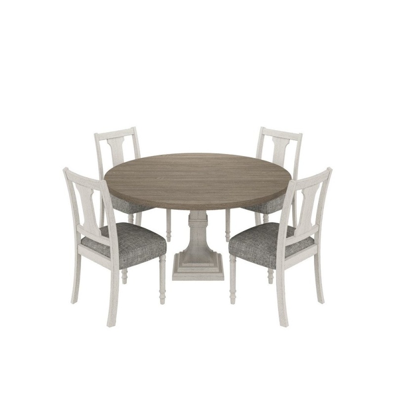 Tannen 59"W Round White And Gray 5-Pc Dining Table Set