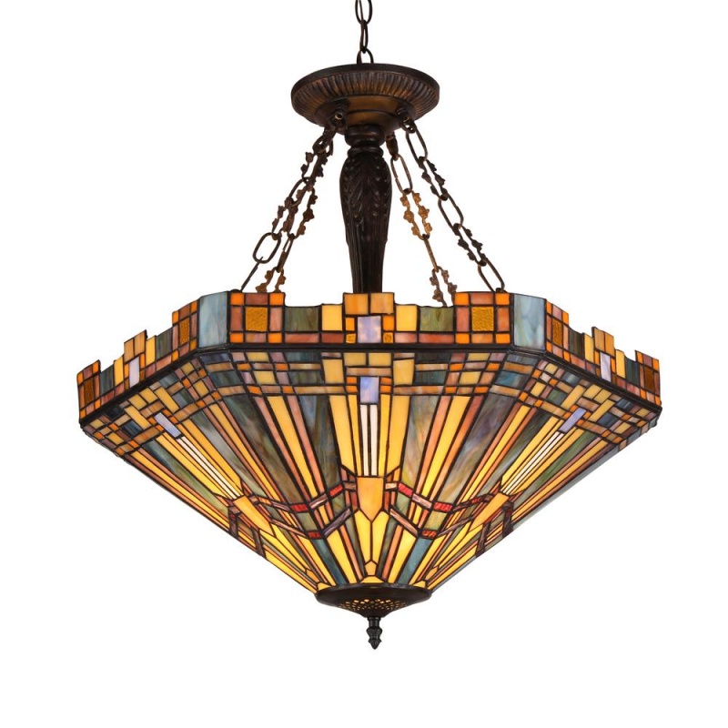 Saxon Tiffany-Style 3-Light Mission Inverted Ceiling Pendant Fixture 24" Shade