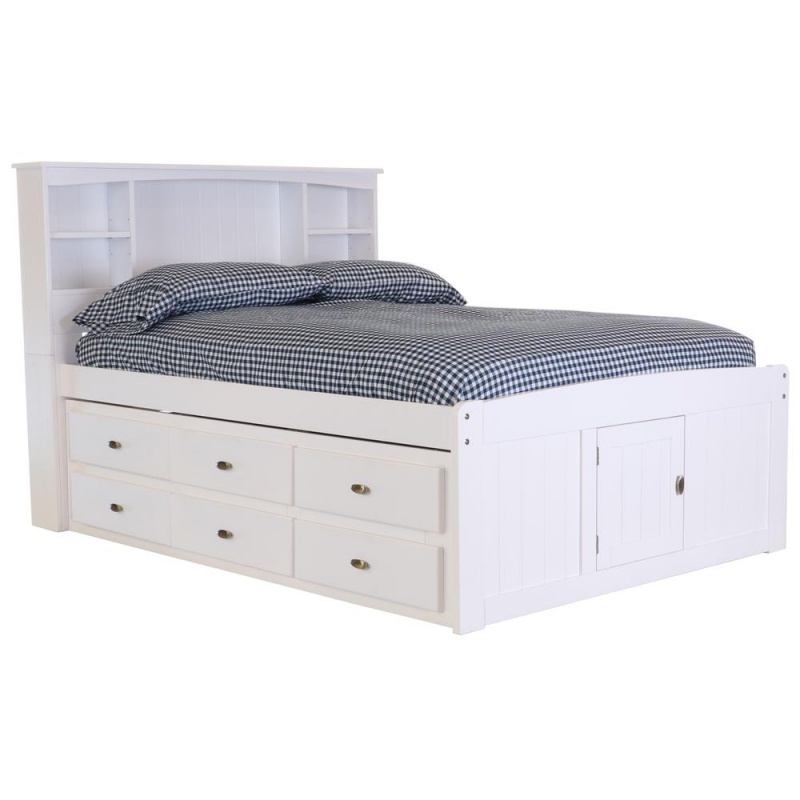 Os Home And Office Furniture Model Solid Pine Full Sized Captains Bookcase Bed With 6 Spacious Under Bed Drawers In Casual White