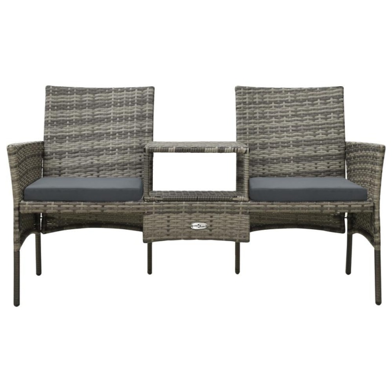 Vidaxl 2-Seater Garden Sofa With Tea Table & Stools Poly Rattan Gray 3593