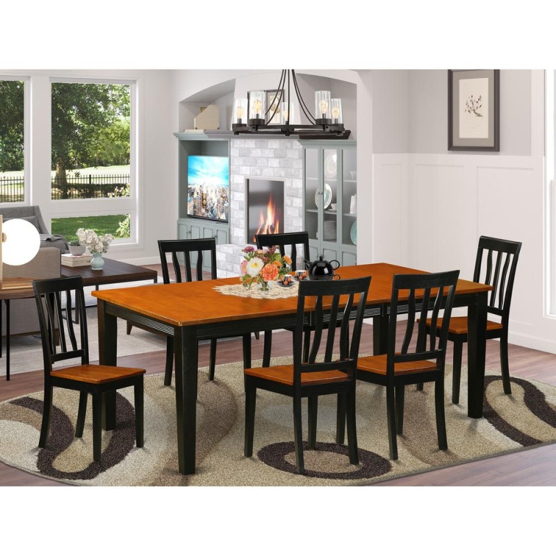 7 Pc Dining Set with 6 Wooden Dining Chairs
