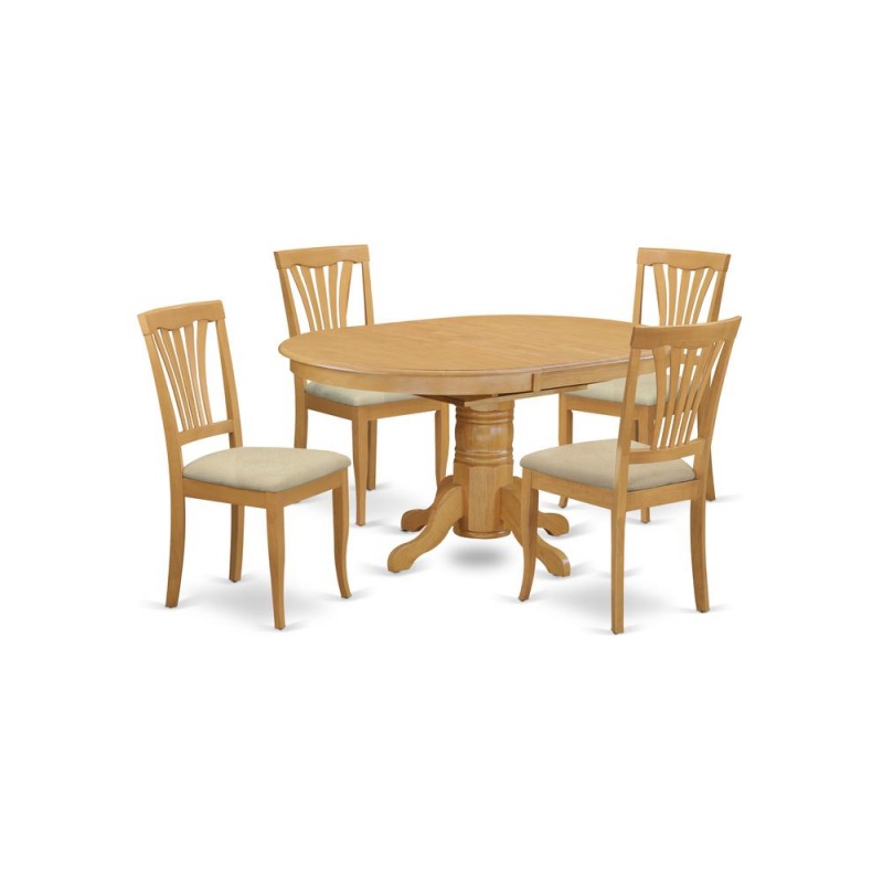 5 Pc Oval Dining Room Set with Leaf and 4 Chairs in Oak