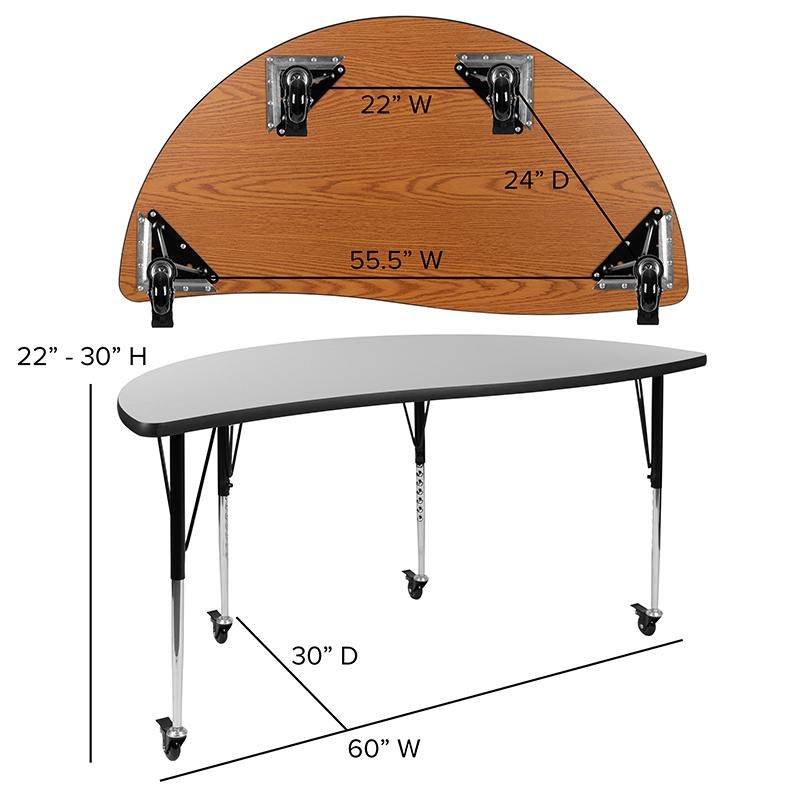 3 Piece Mobile 86" Oval Wave Collaborative Oak Thermal Laminate Activity Table Set-Standard Height Adjustable Legs