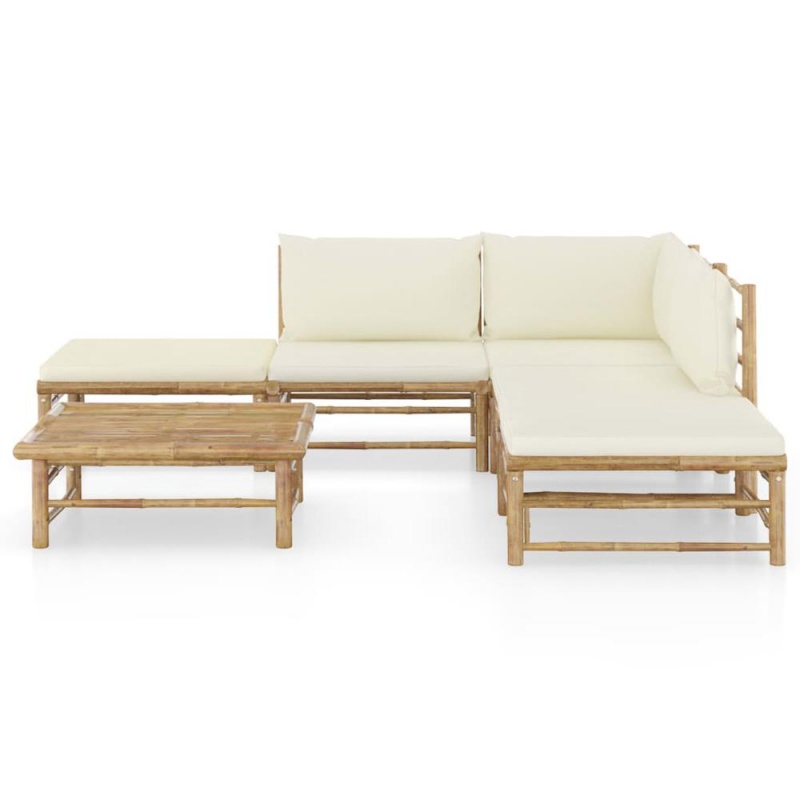Vidaxl 6 Piece Garden Lounge Set With Cream White Cushions Bamboo 8187