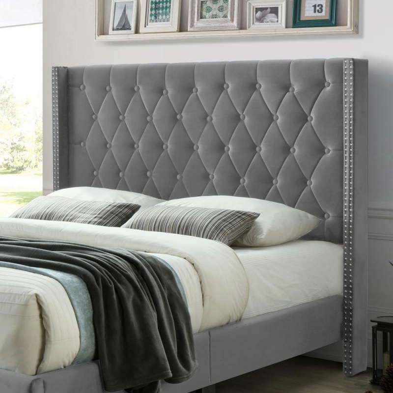 Better Home Products Amelia Velvet Tufted Queen Platform Bed In Gray