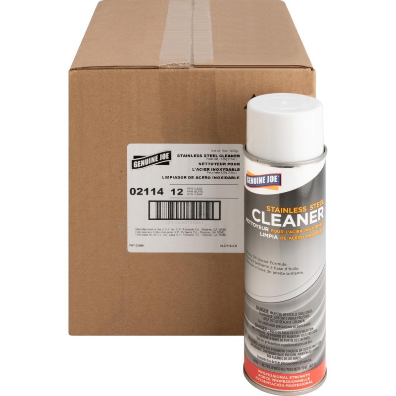 Genuine Joe Stainless Steel Cleaner - For Multipurpose - 15 Fl Oz (0.5 Quart)Can - 12 / Carton - Luster - Multi