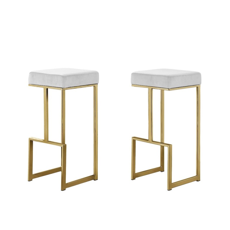 Dorrington Modern Velvet Backless Bar Stool In White/Gold (Set Of 2)