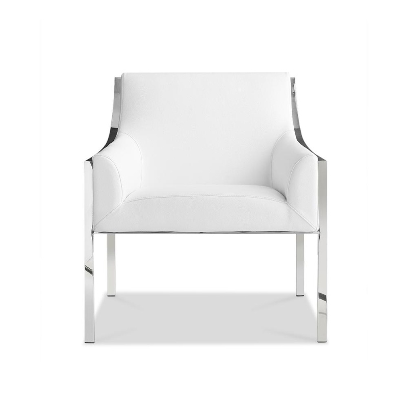 Dalton Leisure Armchair White Faux Leather Polished Stainless Steel Frame