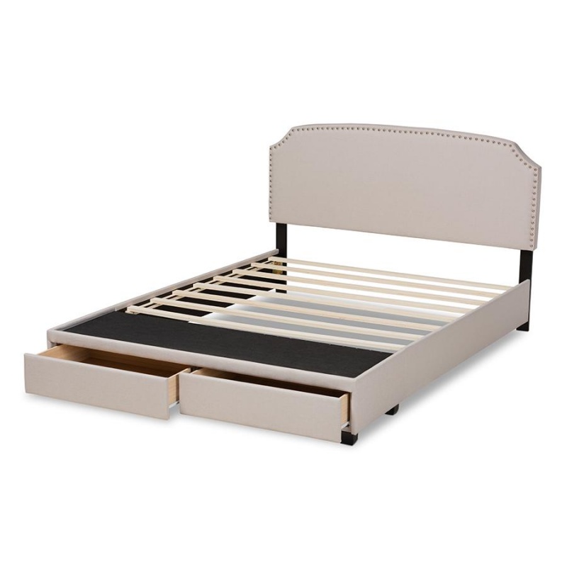 Baxton Studio Larese Beige Fabric Upholstered 2-Drawer Queen Size Platform Storage Bed