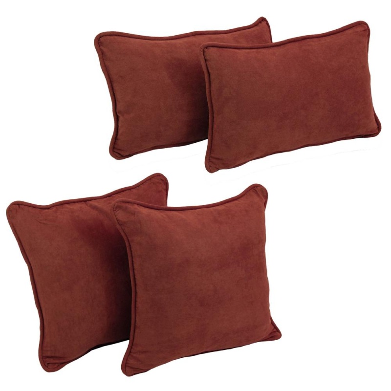 Double-Corded Solid Microsuede Throw Pillows With Inserts (Set of 4)