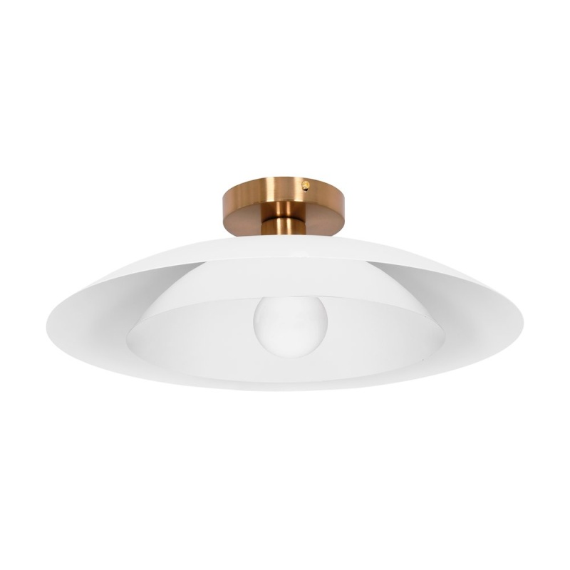 1 Light Semi-Flush Mount in Aged Brass with Matte White Metal Shade