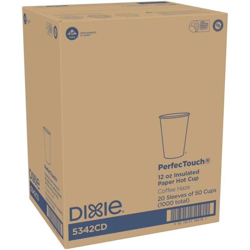 Dixie Perfectouch 12 Oz Insulated Paper Hot Coffee Cups By Gp Pro - 50 / Pack - 20 / Carton - Coffee Haze - Paper - Hot Drink