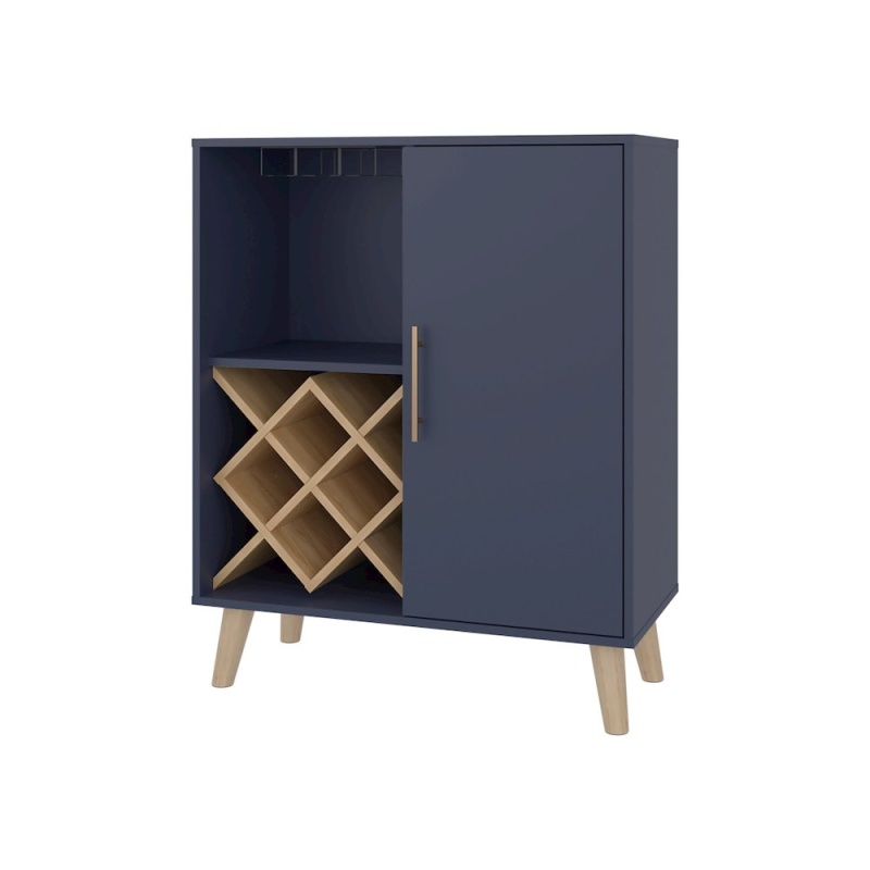 Severn Bar Cabinet, 1 Door, 1 Drawer, 4 Shelves, Alby Blue / Natural Oak
