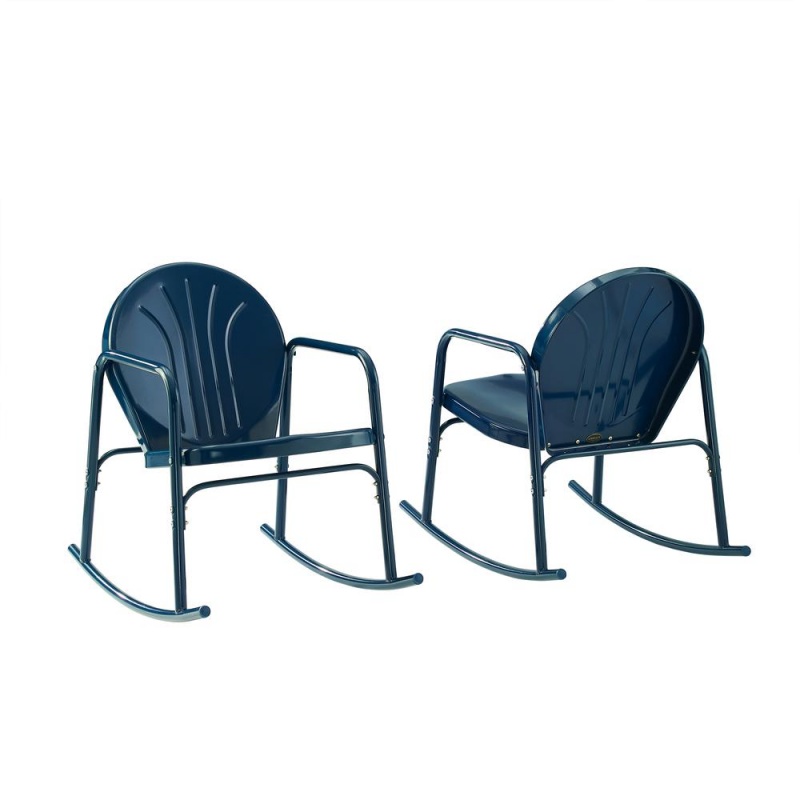 Griffith 2-Piece Retro Outdoor Metal Rocking Chair Set, Navy Gloss