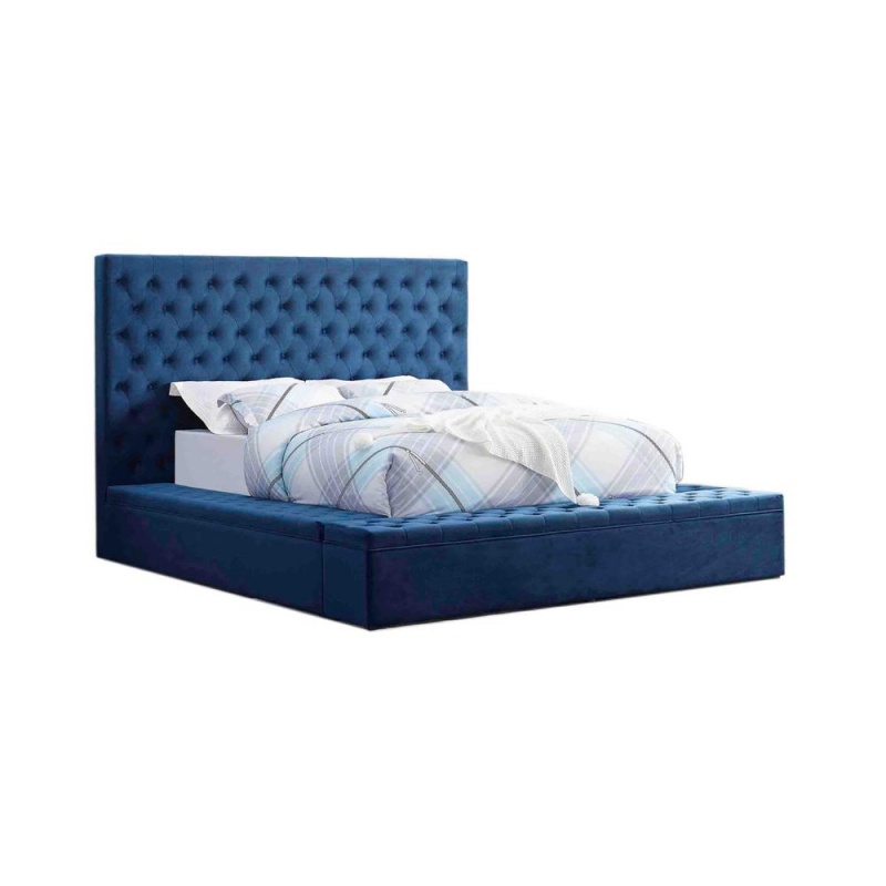 Cierra Tufted Velvet Platform Bed With Storage, Queen, Blue