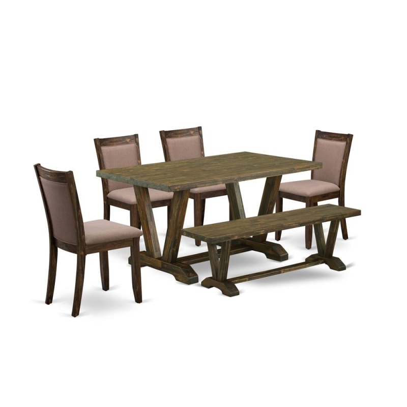 6-Pc Dining Set with 4 Chairs, Bench and Table