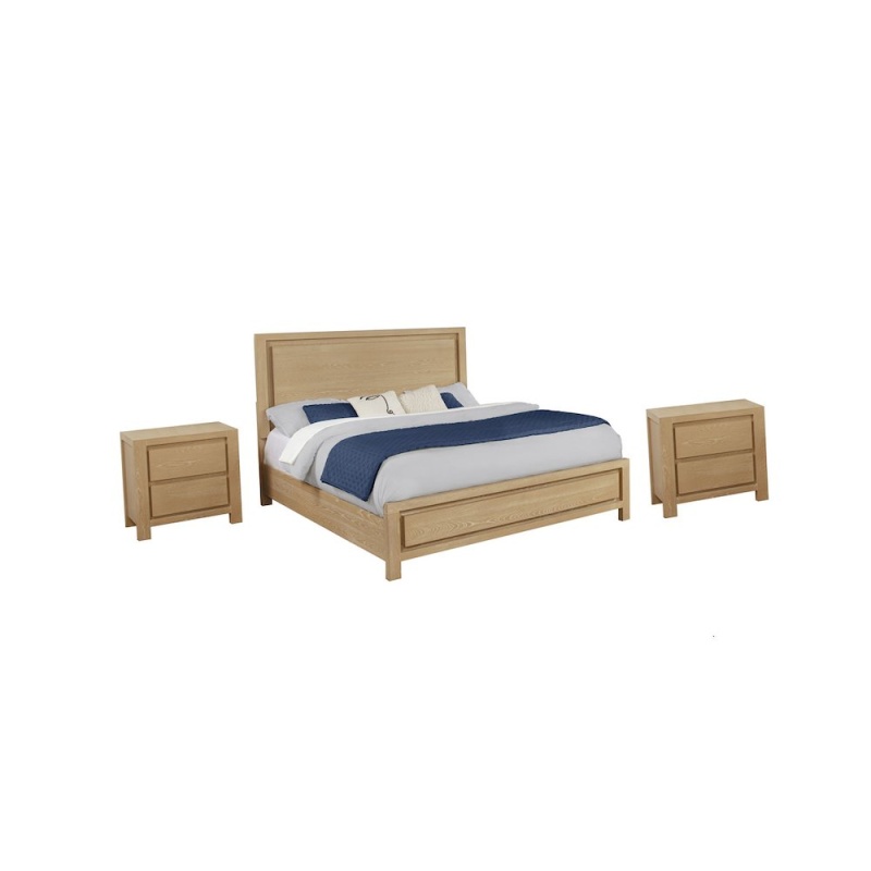 Rubber Wood Light Oak Eastern King Bedroom Set With Nightstands