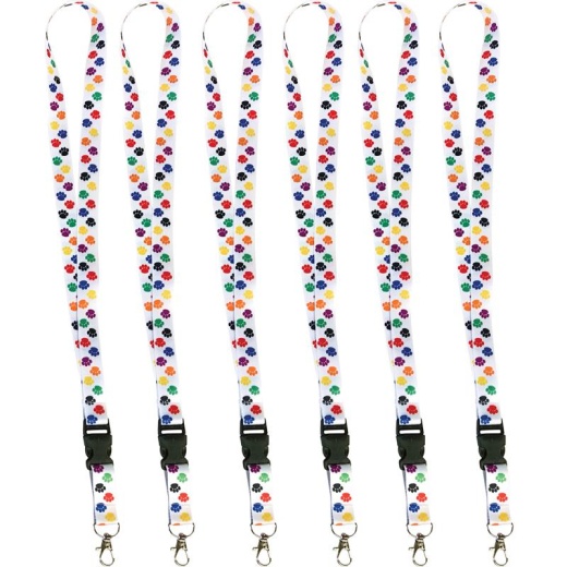 Colorful Paw Print Lanyard, Pack Of 6