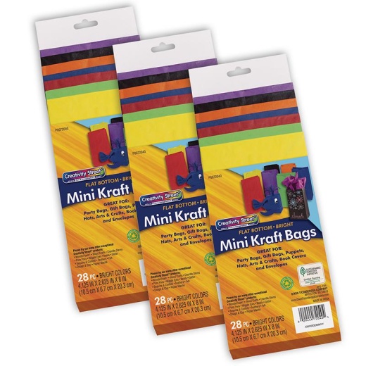 Mini Kraft Bag, Assorted Bright Colors, 28 Per Pack, 3 Packs