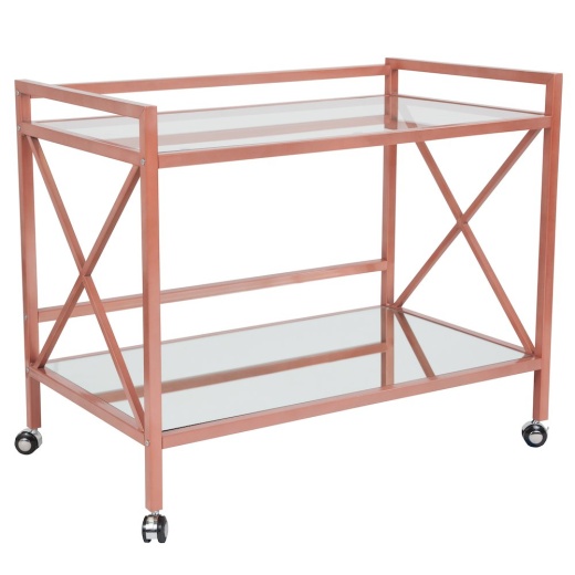 Glass Kitchen Serving And Bar Cart With Rose Gold Frame
