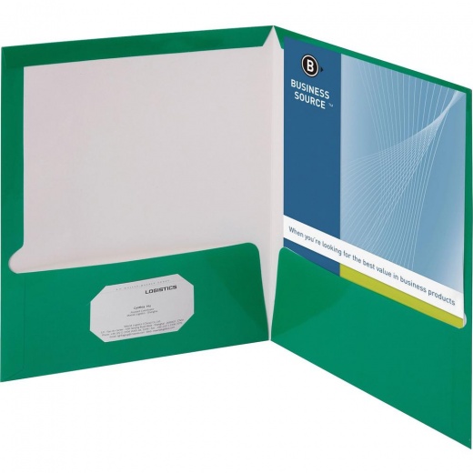 Business Source Letter Pocket Folder - 8 1/2" x 11" - 100 Sheet Capacity - 2 Internal Pockets
