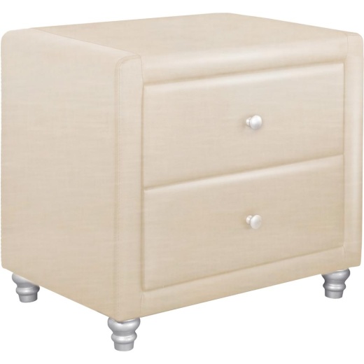 Upholstered 2 Drawer Nightstand, Beige/ Beige