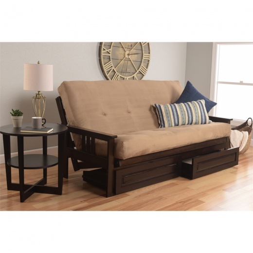 Monterey Frame in Espresso Finish with Suede Peat Mattress and Storage Drawers